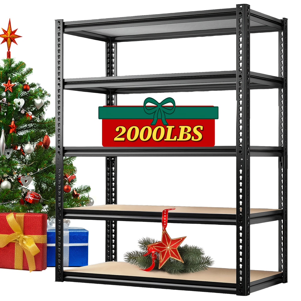 2070LBS Storage Shelves 5 Tier Garage Shelving Heavy Duty Adjustable Garage Shelves, Utility Rack Shelf, Galvanized Steel Shelving Units For Storage Warehouse Pantry Closet, 35.51"W X 11.89"D X72"H, Black