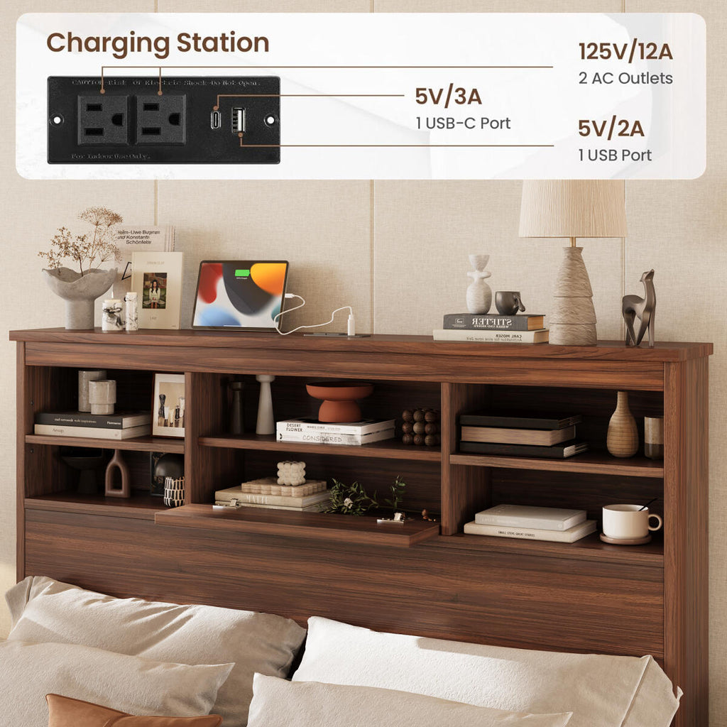 4pcs Queen Bedroom Set - Storage Bed Frame with Smart USB Charging, 2 Nightstands & Dresser | Solid Wood Furniture for Master Bedroom (Easy 30-Min Assembly), Bedroom Furniture Set, Modern Bedroom Furniture, Durable Wooden Fur