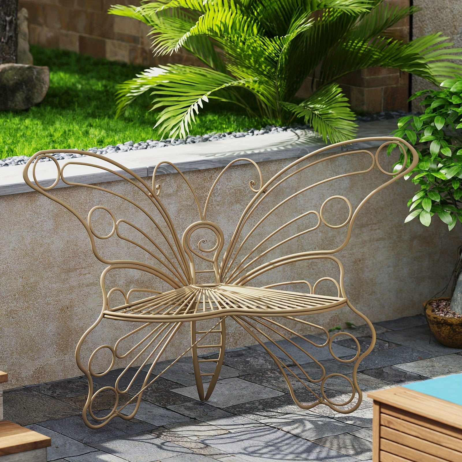 50 Inches Outdoor Bench, Garden Bench with Sturdy Iron Metal Frame, Pretty Butterfly Bench Front Porch Bench for Porch, Lawn, Garden, Yard, Outdoor Bench with Storage, Bench for Garden, Outdoor Furniture, Garden Bench Outdoor