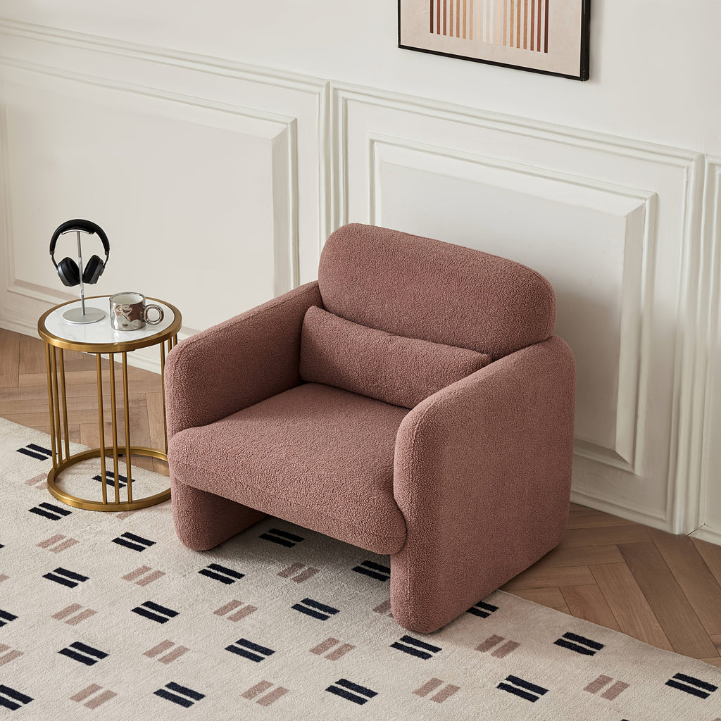 33.86" Accent Chairs, Modern Sherpa Lamb Fabric Armed Chair Comfy Upholstered Armchair Leisure Single Sofa Chair With A Waist Pillow For Bedroom, Office And Living Room