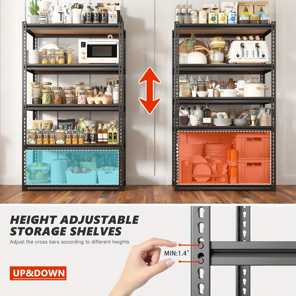 2020LBS Storage Shelves 5 Tier Garage Shelving Heavy Duty Adjustable Garage Shelves, Utility Rack Shelf, Galvanized Steel Shelving Units For Storage Warehouse Pantry Closet, 35.5" W X 11.9" D X 72" H, Black