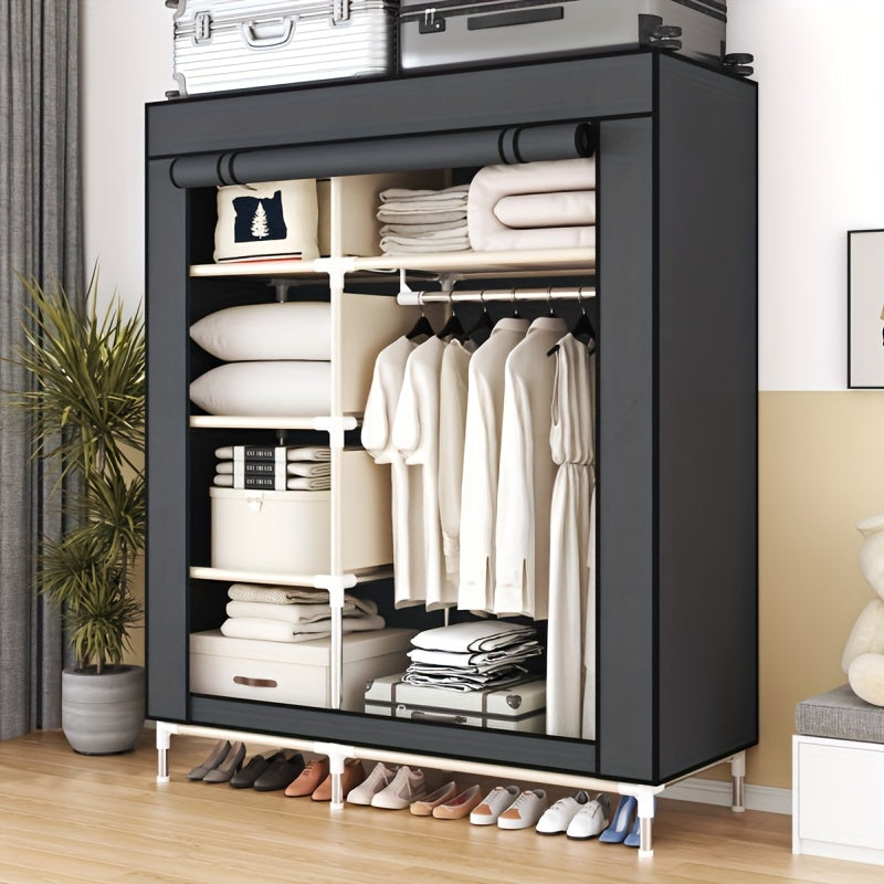 1pc Portable Wardrobe Closet, Large Wardrobe With Non-Woven Fabric Cover, Freestanding Garment Organizer, Suitable For Bedroom & Living Room, Ideal Home Supplies