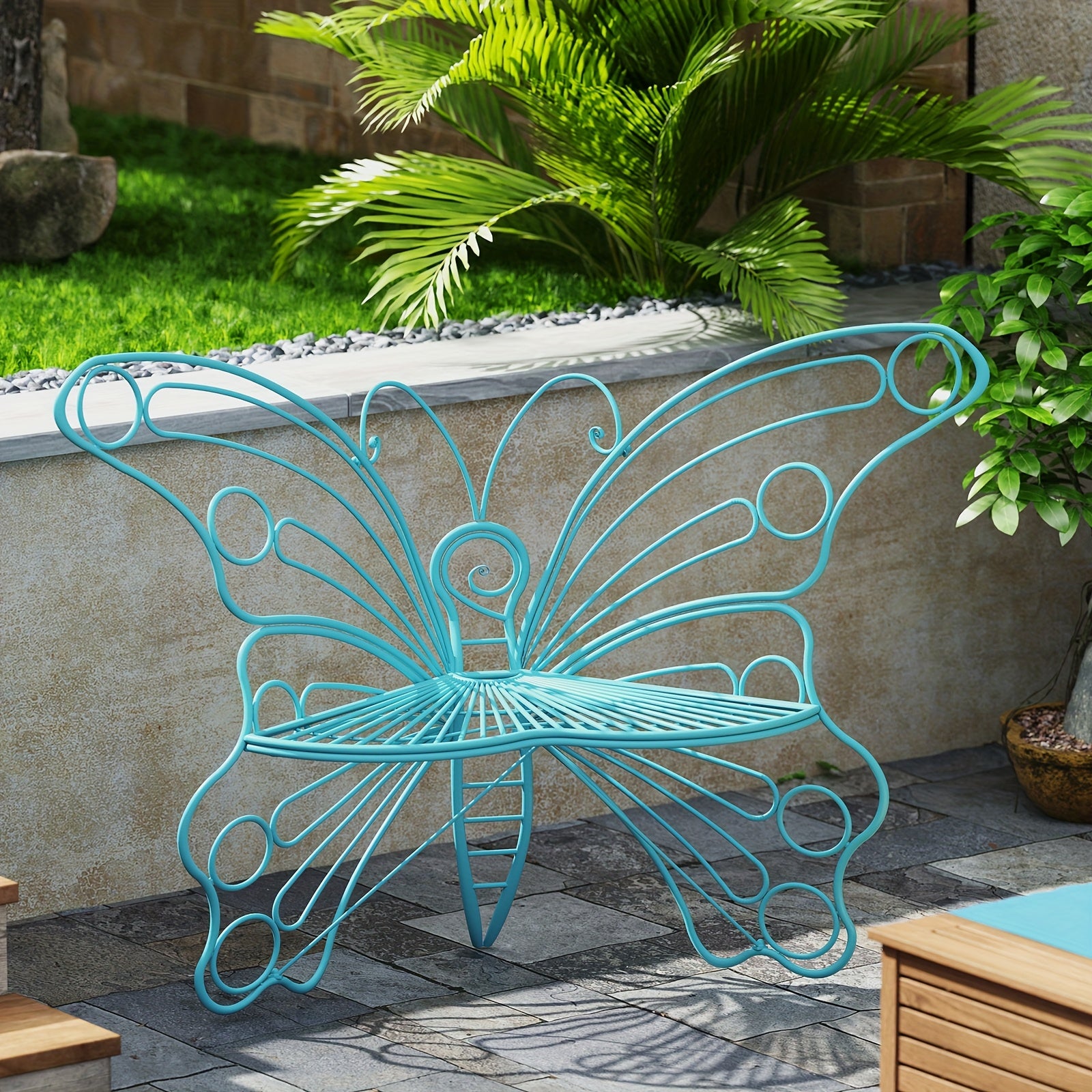 50 Inches Outdoor Bench, Garden Bench with Sturdy Iron Metal Frame, Pretty Butterfly Bench Front Porch Bench for Porch, Lawn, Garden, Yard, Outdoor Bench with Storage, Bench for Garden, Outdoor Furniture, Garden Bench Outdoor
