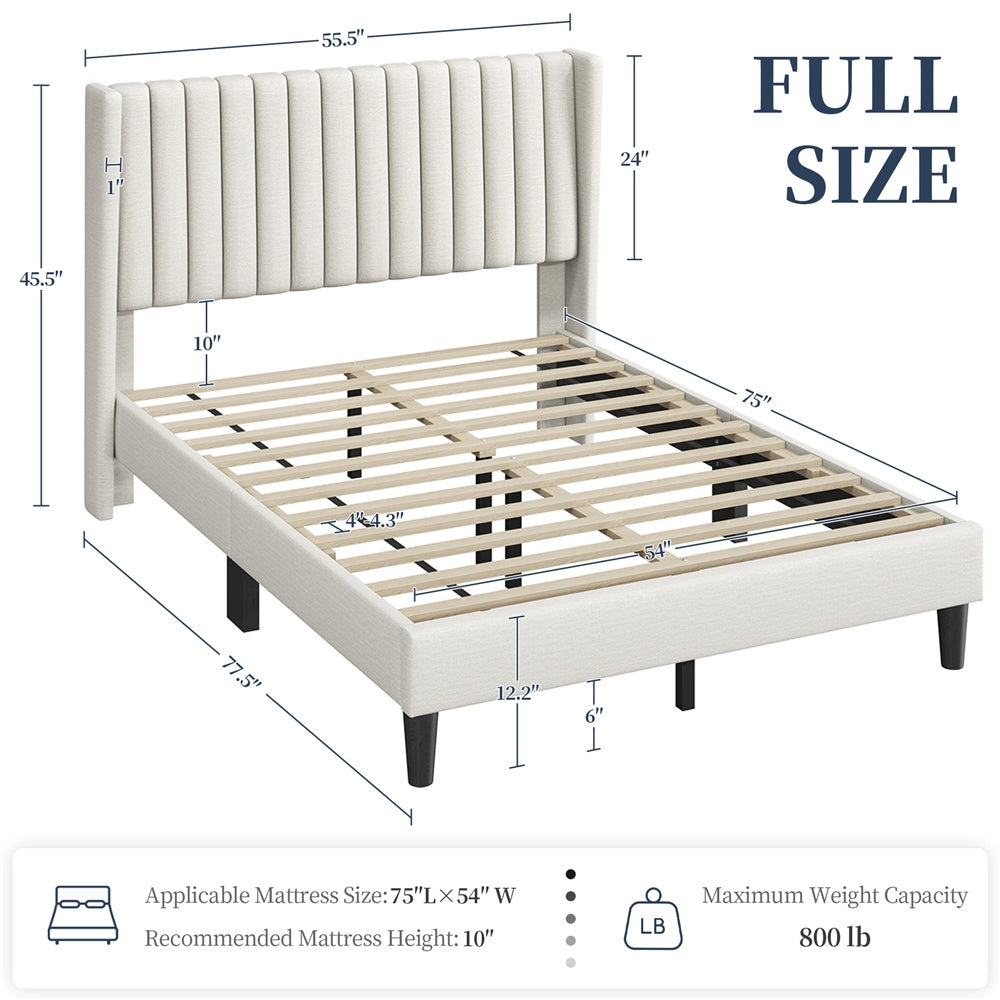 Costoffs Upholstered Bed Frame Full/Queen/King Size, Winged Headboard, Non-Slip, Noiseless, Wooden Slats, Bedroom Furniture, Easy Setup, No Box Spring Required, Installation Guide Included
