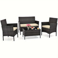 4pcs Patio Furniture Set w/Washable Cushions and Tempered Glass Coffee Table