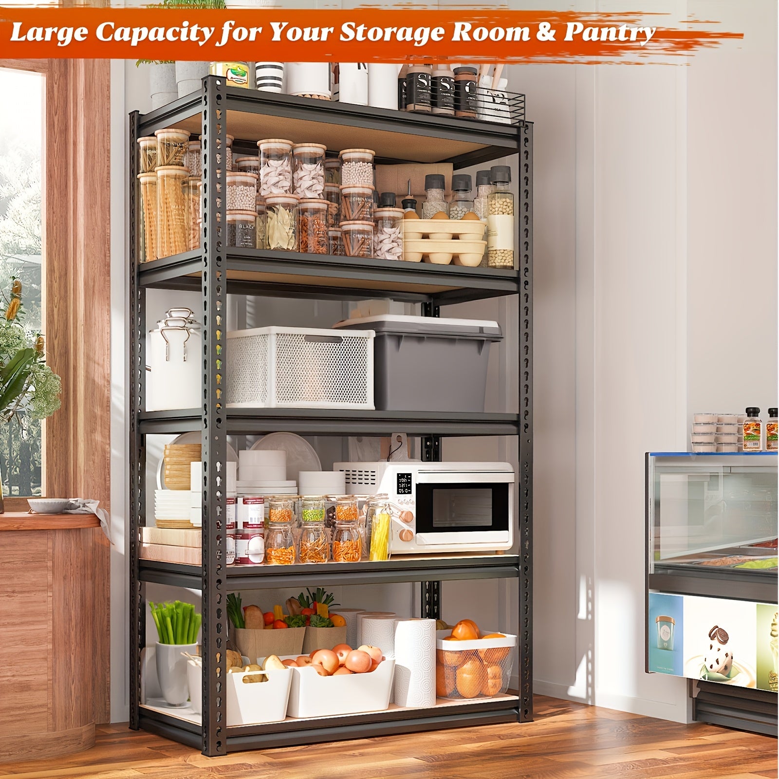 2070LBS Storage Shelves 5 Tier Garage Shelving Heavy Duty Adjustable Garage Shelves, Utility Rack Shelf, Galvanized Steel Shelving Units For Storage Warehouse Pantry Closet, 35.51"W X 11.89"D X72"H, Black
