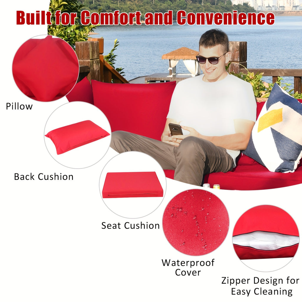 7pcs Outdoor Patio Furniture Set with Red Cushions - Wicker Sectional Sofa, Coffee Table, and Pillows - All-Weather PE Rattan & Anti-Rust Steel Frame for Garden Leisure, Patio Furniture Outdoor