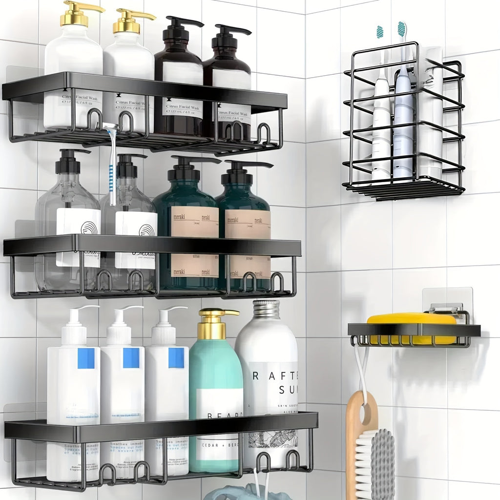 5 Pack Shower Caddy, Large Capacity Wall-Mounted Bathroom Shelf with Rustproof 304 Stainless Steel Shower Organizer Rack, No Drill Installation Suitable for Shower, Bathtub, for inside Shower Storage, Shower Caddies