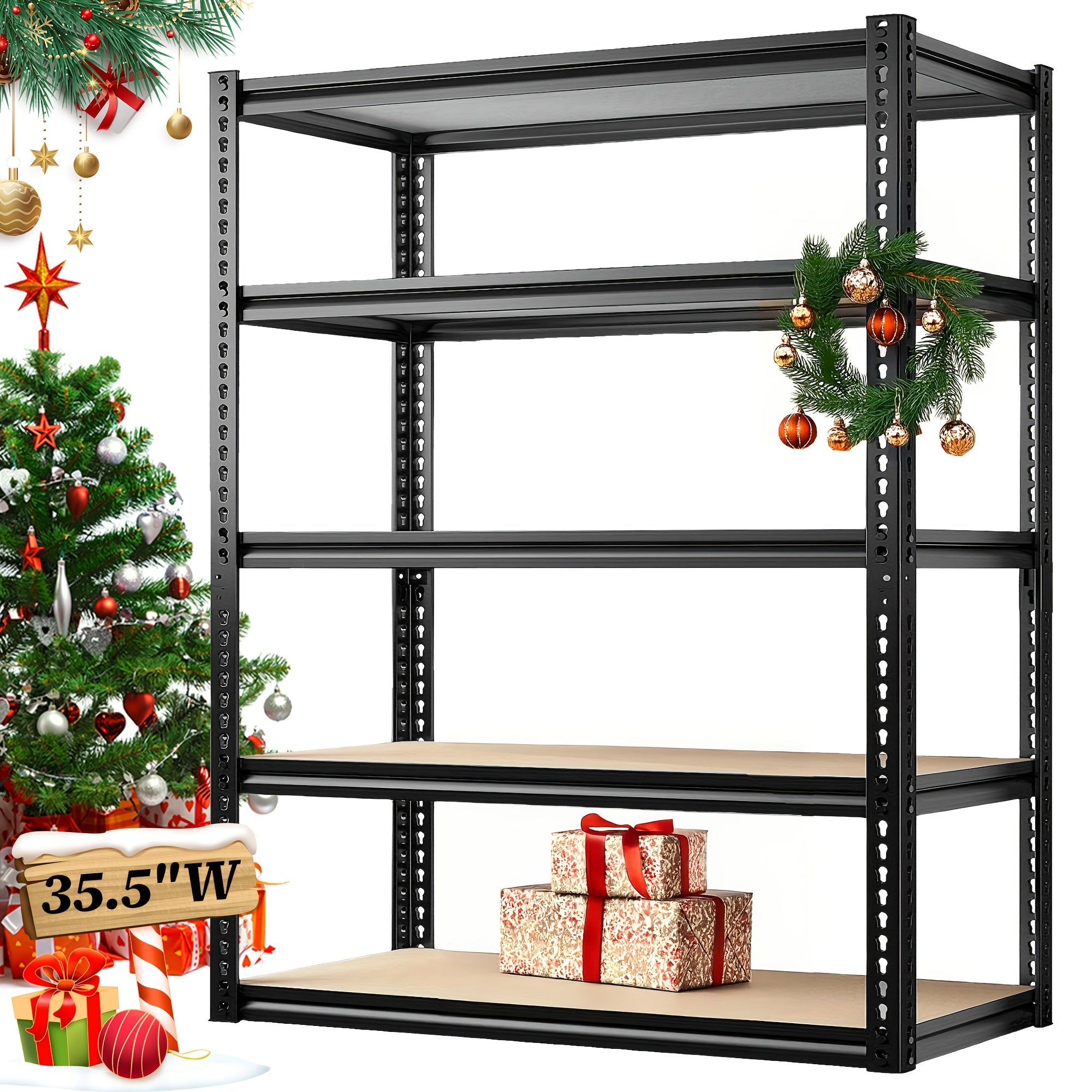 35.51" W X 11.89"D X 72"H Heavy Duty Storage Shelving 5 Tier Utility Rack Shelf, 2000LBS Adjustable Garage Shelves, Storage And Organization Easy To Assemble, Galvanized Steel Shelving Units For Pantry Kitchen, Mens Christmas