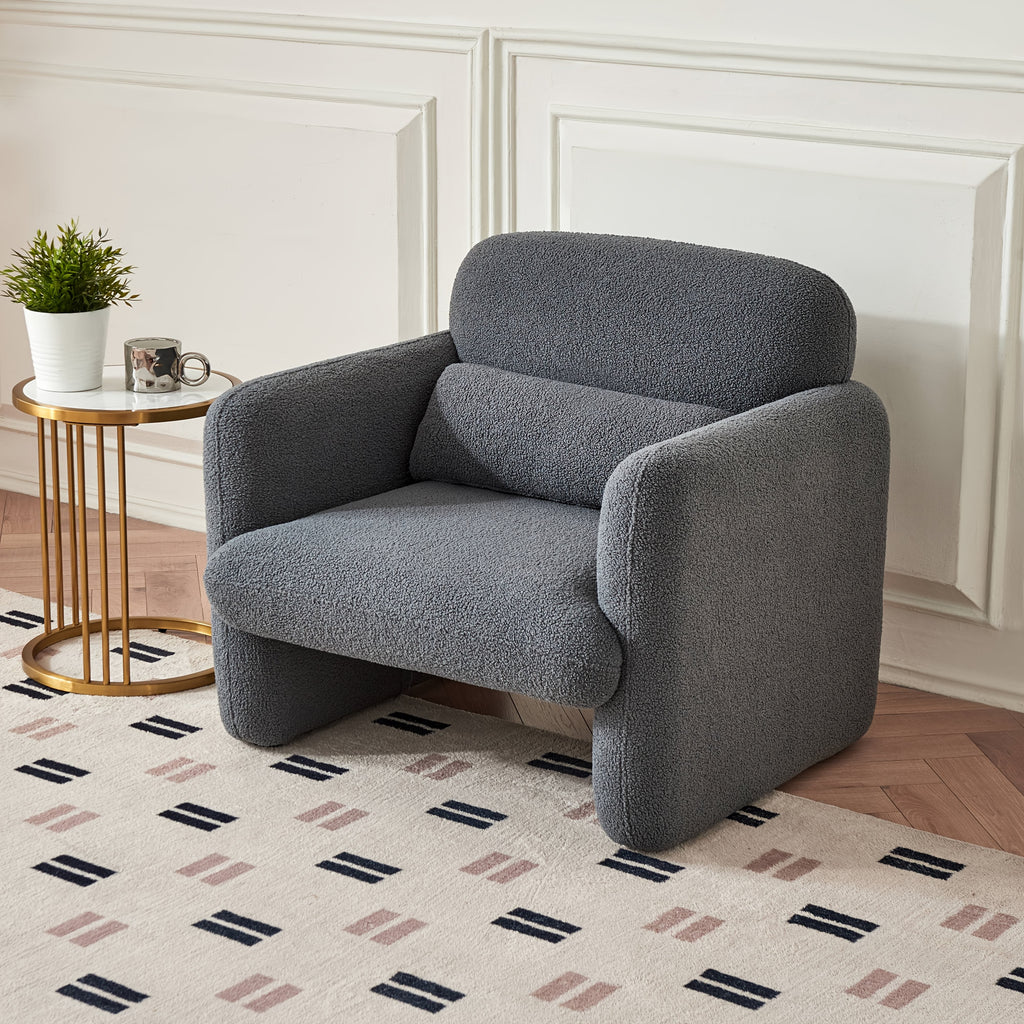 33.86" Accent Chairs, Modern Sherpa Lamb Fabric Armed Chair Comfy Upholstered Armchair Leisure Single Sofa Chair With A Waist Pillow For Bedroom, Office And Living Room