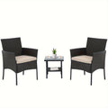 3-Piece PE Rattan Wicker Patio Furniture Set with Handrail - Sturdy Steel Bracket, Comfortable Cushions, and Coffee Table for Outdoor Relaxation in Yard, Balcony, Poolside, and Garden