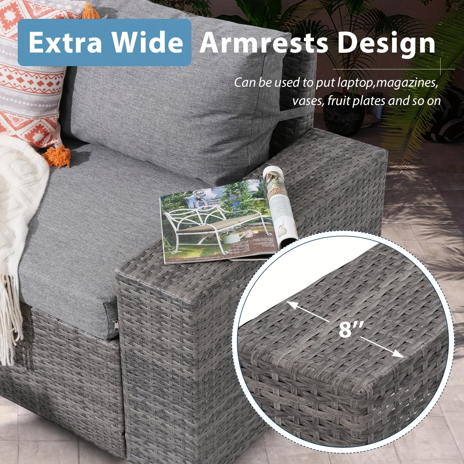6-Piece Outdoor Patio Furniture Set: Wicker Sofa with Coffee Table, Powder-Coated Frame & Handwoven PE Rattan for All-Weather Durability, Ideal for Family Reunions