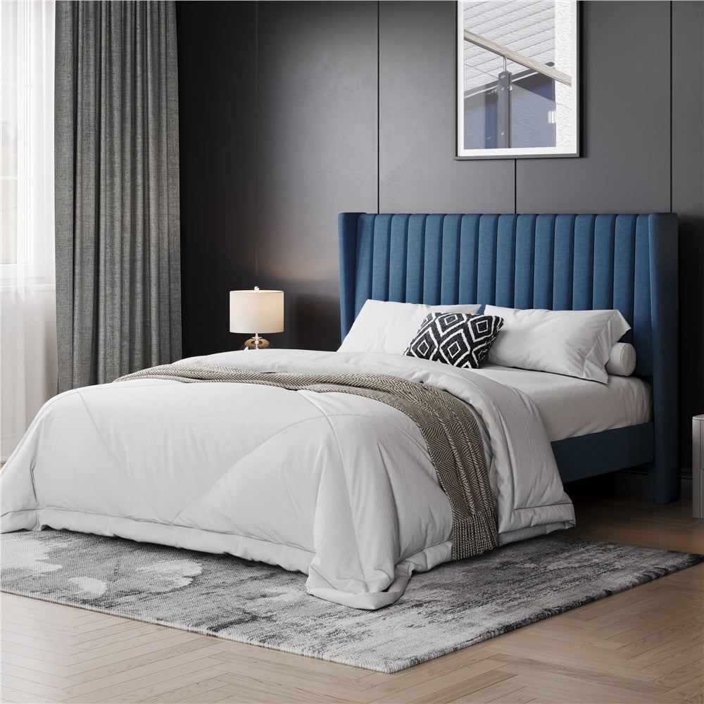 Costoffs Upholstered Bed Frame Full/Queen/King Size, Winged Headboard, Non-Slip, Noiseless, Wooden Slats, Bedroom Furniture, Easy Setup, No Box Spring Required, Installation Guide Included