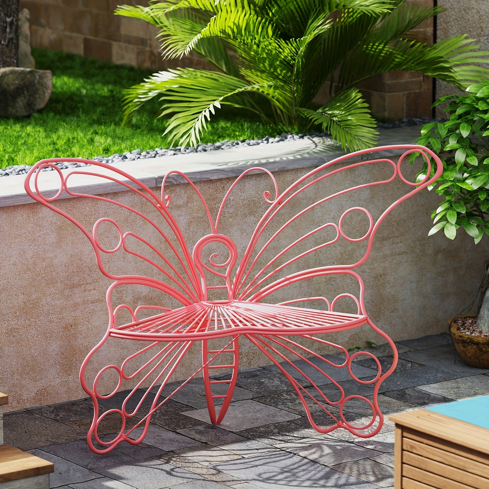 50 Inches Outdoor Bench, Garden Bench with Sturdy Iron Metal Frame, Pretty Butterfly Bench Front Porch Bench for Porch, Lawn, Garden, Yard, Outdoor Bench with Storage, Bench for Garden, Outdoor Furniture, Garden Bench Outdoor