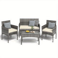 4pcs Patio Conversation Set, Outdoor Wicker Rattan Patio Furniture Set with Cushion and Table for Lawn Backyard, Garden, Balcony, Porch and Poolside