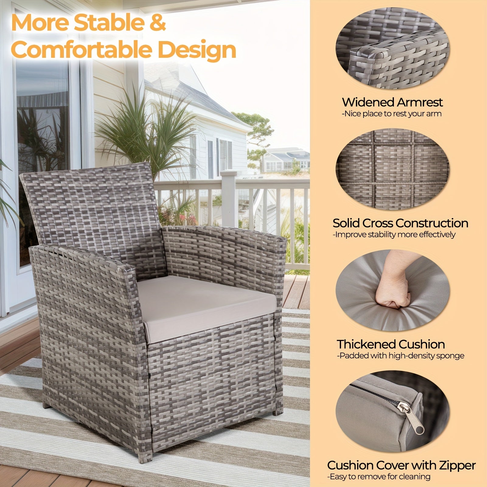 4pcs Patio Furniture Set, Outdoor Wicker Conversation Sets, Rattan Sectional Sofa W/Coffee Table, Seat Cushions For Backyard Porch Garden Poolside