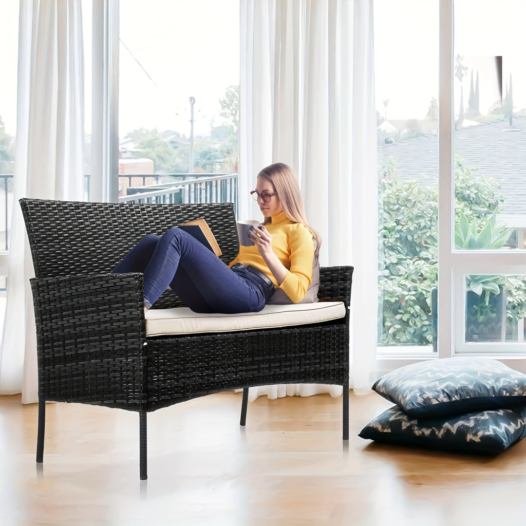 4 Pieces Patio Furniture Set - Wicker Rattan Sofa with Soft Cushion and Glass Table - Outdoor Furniture for Garden, Yard, Pool, or Backyard - Perfect for Relaxing and Entertaining - Ideal Gift for Housewarming