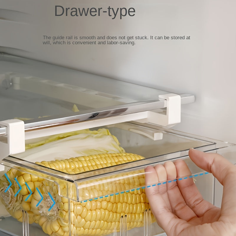 1pc Refrigerator Hanging Storage Drawer - Transparent, Food-Safe Plastic Organizer for Fruits & Vegetables, Kitchen Accessory