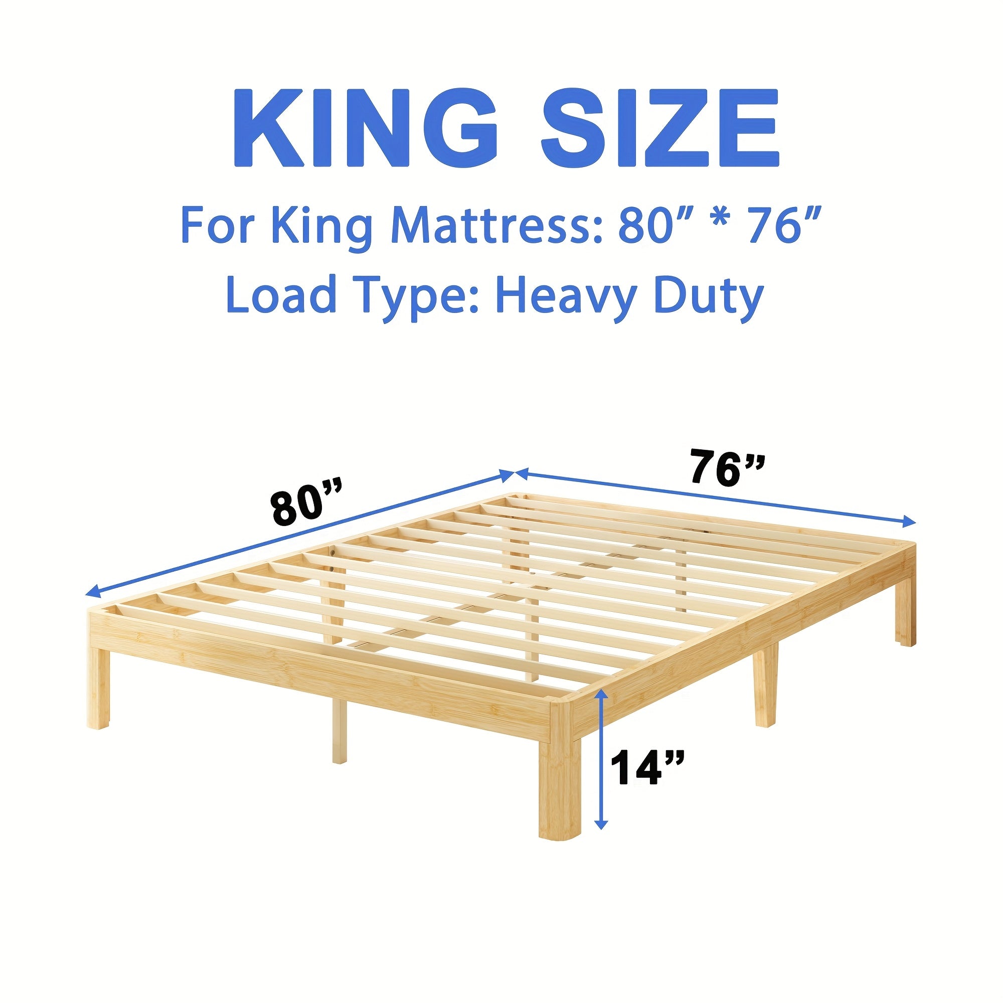 COMASACH Heavy Duty Bamboo & Metal Platform Bed Frame - 14 Inch High No Box Spring Required, Rustic Modern Design with Underbed Storage, Noiseless Sturdy Construction, High-Quality Aseptic Bamboo & Metal, Easy Assembly Bed Ba