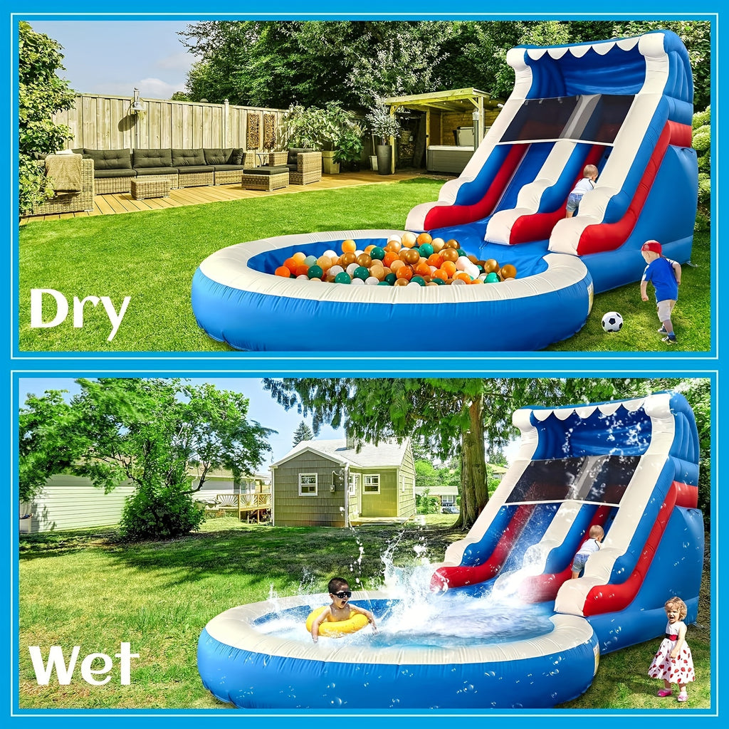 Adult 24-foot Commercial PVC Inflatable Slide Bounce House, Larger Splash Pool And 1100W Power Blower, Backyard Outdoor Patio Furniture With Paddling Pool, Climbing Wall, Christmas And Halloween Gifts
