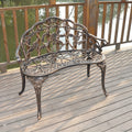 1 PC Rust-Proof Cast Iron Garden Bench, 38.5in Outdoor Seating with Elegant Rose Pattern, Foot Levelers, and Patio Furniture in Green
