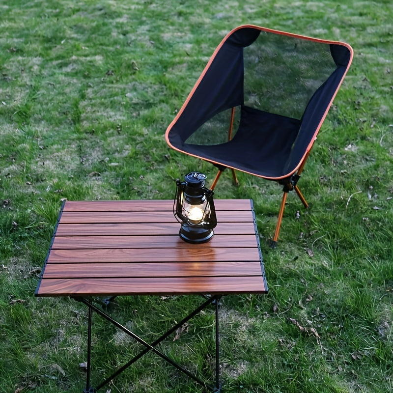 Fiberglass Frame Patio Furniture Set with Leather Table Top - Portable & Easy-to-Clean Reclining Camp Chair and Folding Table for Outdoor Use