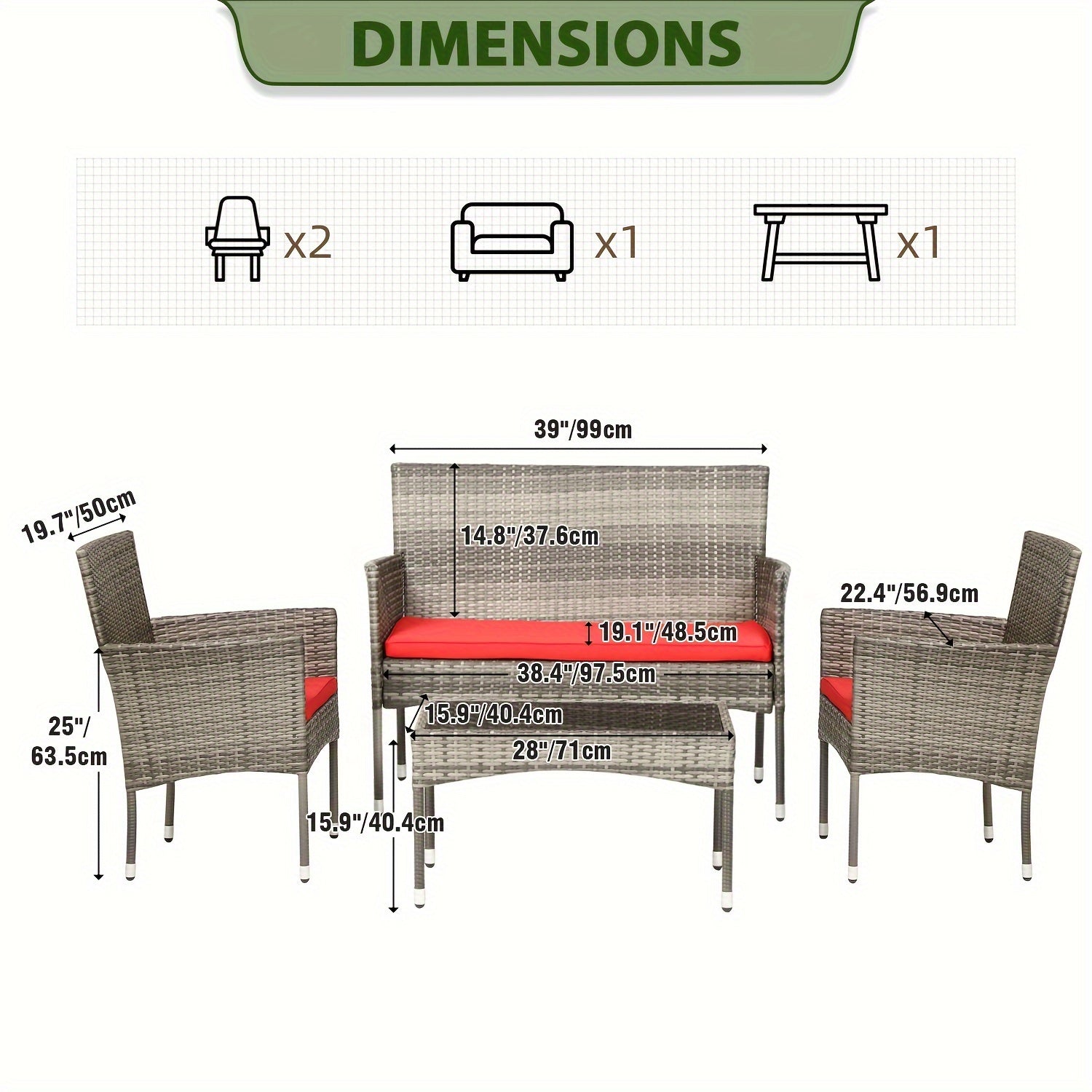 4 Pieces Patio Furniture Set - Wicker Rattan Sofa with Soft Cushion and Glass Table - Outdoor Furniture for Garden, Yard, Pool, or Backyard - Perfect for Relaxing and Entertaining - Ideal Gift for Housewarming