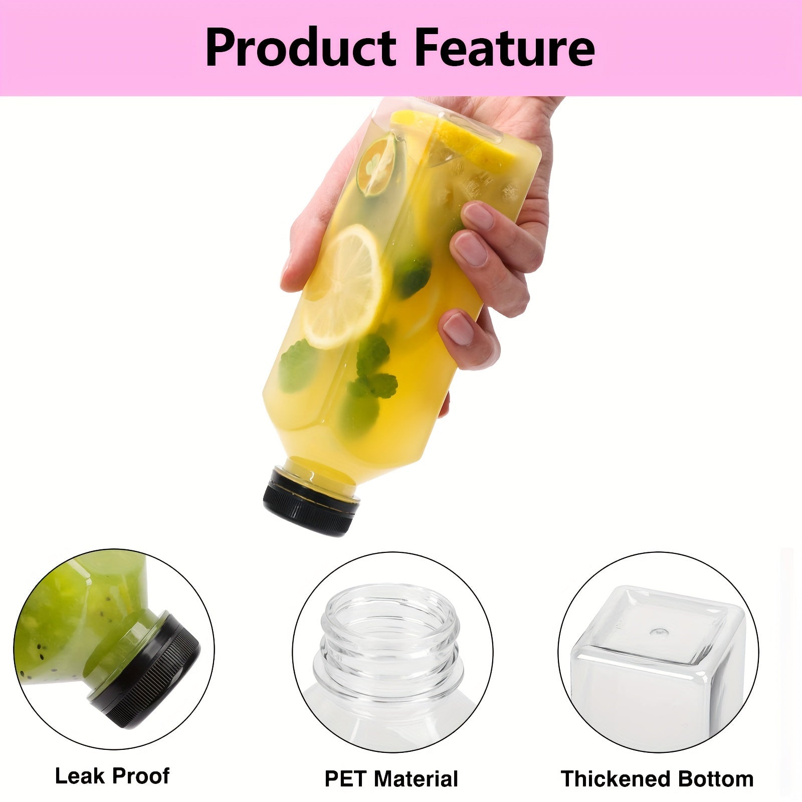 128 empty plastic bottles, 128 tamper-proof black caps, 1 rubber funnel, 1 sponge brush, 16oz Empty Plastic Juice Bottles with Caps, Bulk Clear Beverage Containers for Juicing, Drinking, Milkshake, Tea and Other Beverages