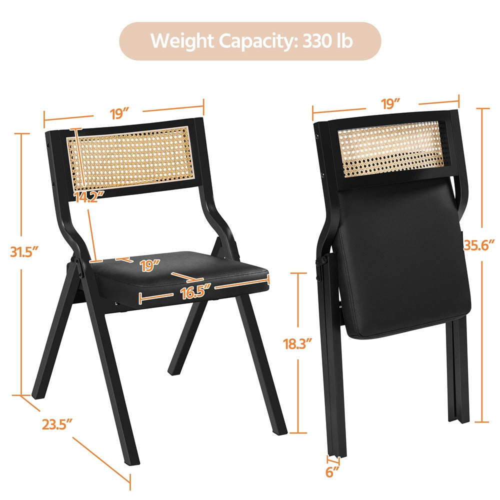 Costoffs Set of 2 Upholstered Faux Leather Folding Dining Chairs Modern Accent Chairs, Black