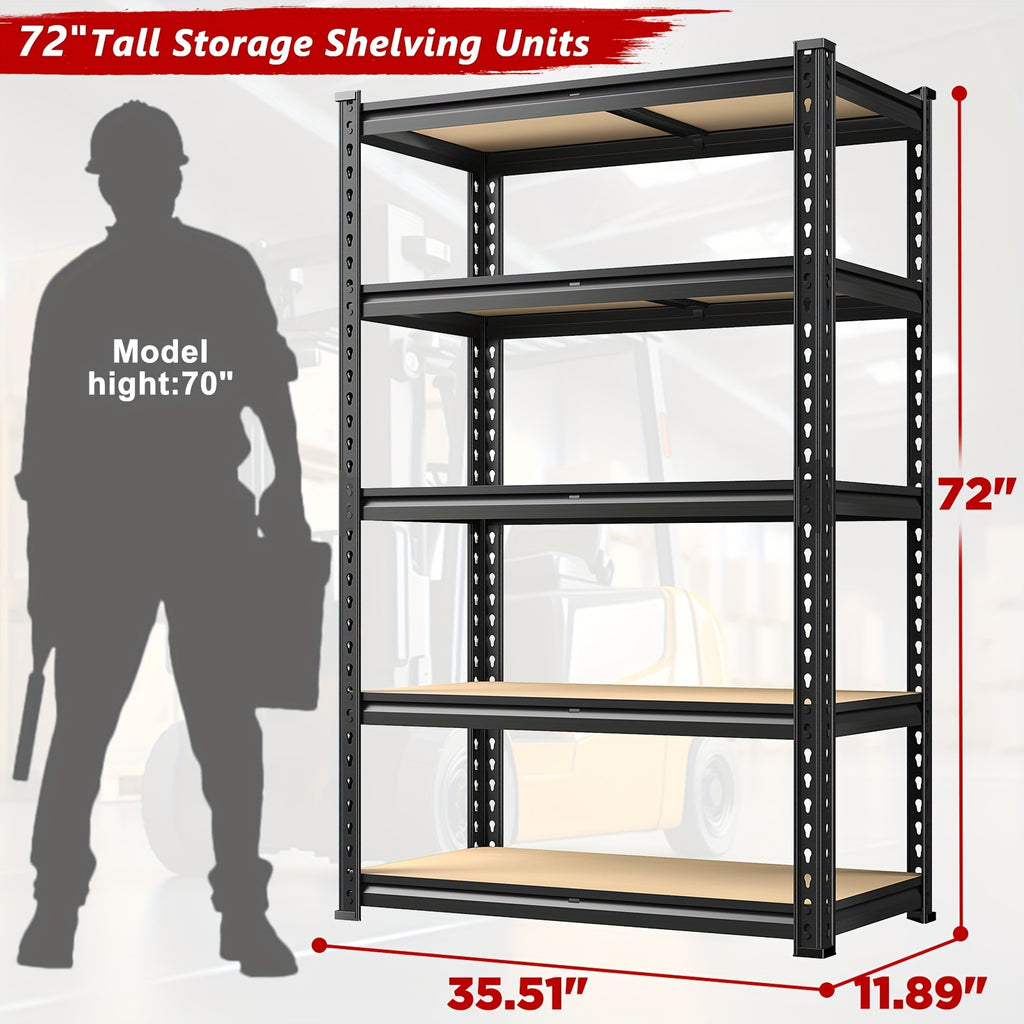 2020LBS Storage Shelves 5 Tier Garage Shelving Heavy Duty Adjustable Garage Shelves, Utility Rack Shelf, Galvanized Steel Shelving Units For Storage Warehouse Pantry Closet, 35.5" W X 11.9" D X 72" H, Black
