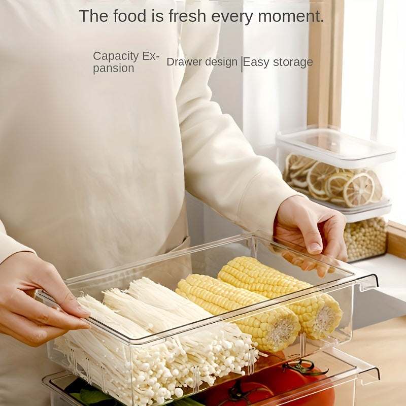 1pc Refrigerator Hanging Storage Drawer - Transparent, Food-Safe Plastic Organizer for Fruits & Vegetables, Kitchen Accessory
