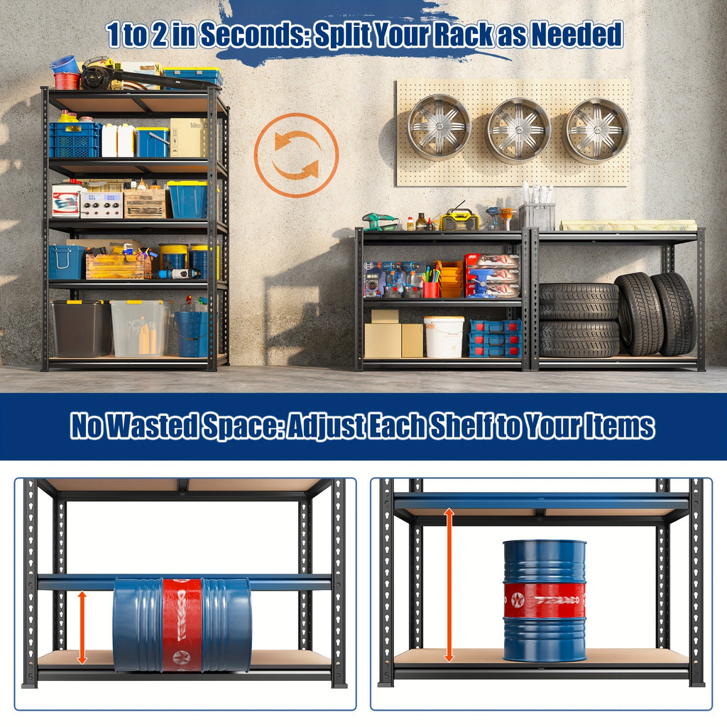 72" H Storage Shelves 2000LBS Garage Shelving Heavy Duty Shelving 5 Tier Metal Shelves for Garage Shelves 35.5"W X72"H X 15.8"D, Adjustable Shelving Unit for Basement Pantry Utility Rack Shelf, Office