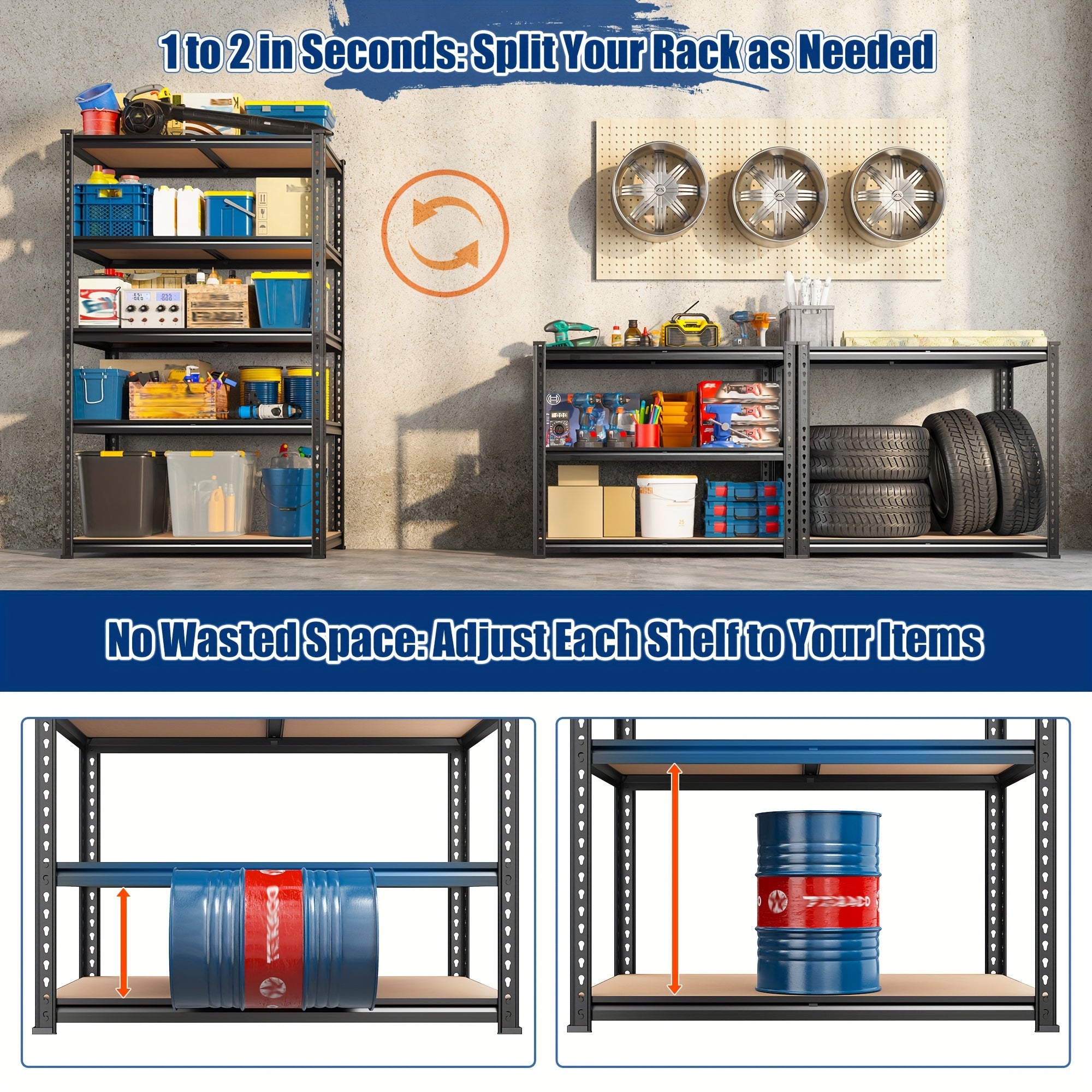 72" H Storage Shelves 2000LBS Garage Shelving Heavy Duty Shelving 5 Tier Metal Shelves for Garage Shelves 35.5"W X72"H X 15.8"D, Adjustable Shelving Unit for Basement Pantry Utility Rack Shelf, Office