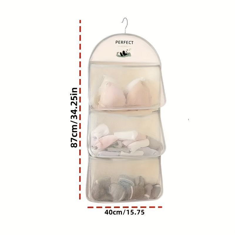 1pc Nylon Multi-Layer Mesh Hanging Storage Bag for Bedroom - Wall Mounted Wardrobe Organizer for Socks, Underwear - Space Saving, 3.2 Cu Ft Capacity