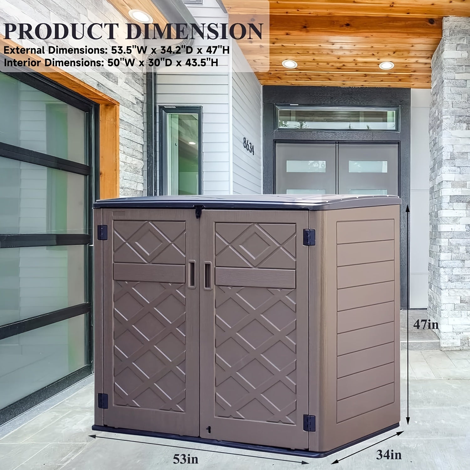 European-style Double-layer Resin Outdoor Storage Shed with Lockable Waterproof Storage Boxes. Ideal for Organizing Patio Furniture, Gardening Tools, Pool Equipment, The Perfect Holiday Gift for Christmas And Thanksgiving