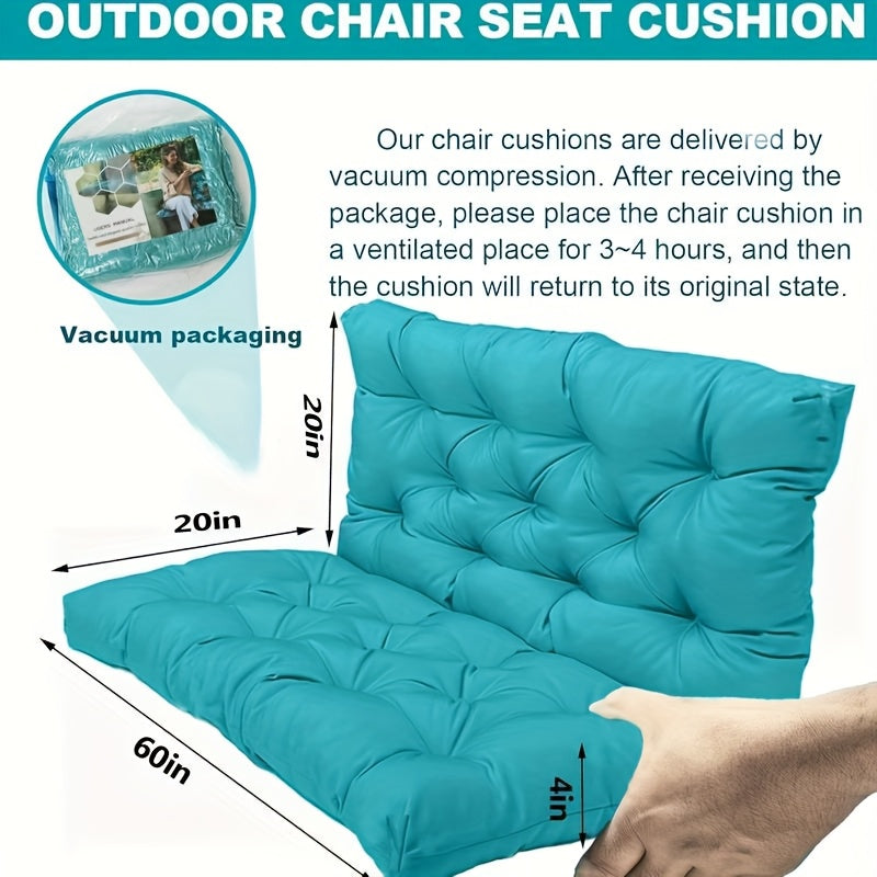 2-3 Seater Waterproof Outdoor Swing Cushions with Turquoise Blue Cushion Cover - Heavy-Duty All-Weather Washable Porch Swing Seat Pad, Sturdy Chain-Fastened Design for Patio,2 Balcony Furniture (Machine Washable, 60x40x4in) -