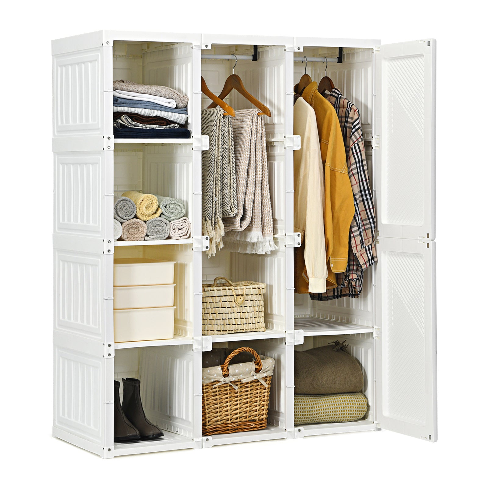 GYMAX Portable Wardrobe Closet, Foldable Closet Clothes Organizer w/ Cubby Storage, Hanging Rods, Magnet Doors, Odorless Material, Stable Structure, Easy Assemble, Folding Bedroom Armoire for Locker Room, Living Room