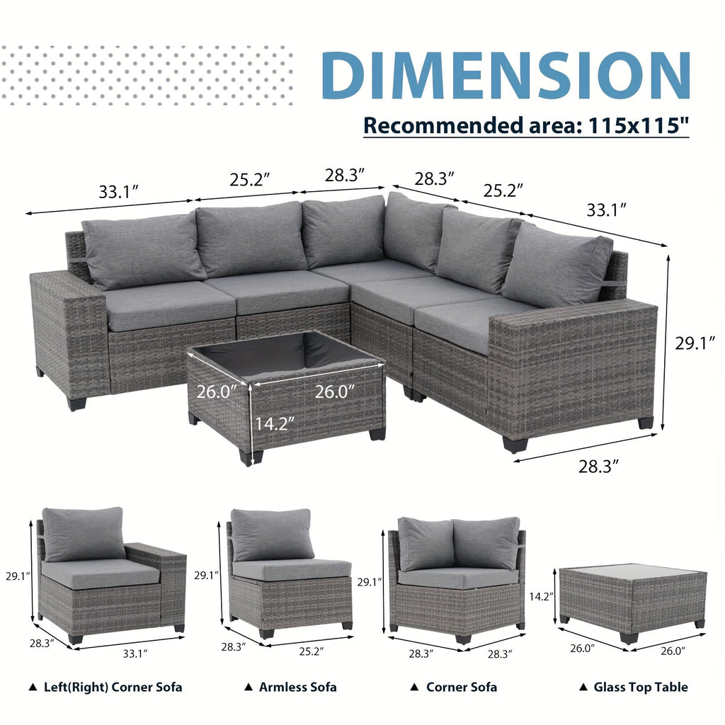 6-Piece Outdoor Patio Furniture Set: Wicker Sofa with Coffee Table, Powder-Coated Frame & Handwoven PE Rattan for All-Weather Durability, Ideal for Family Reunions