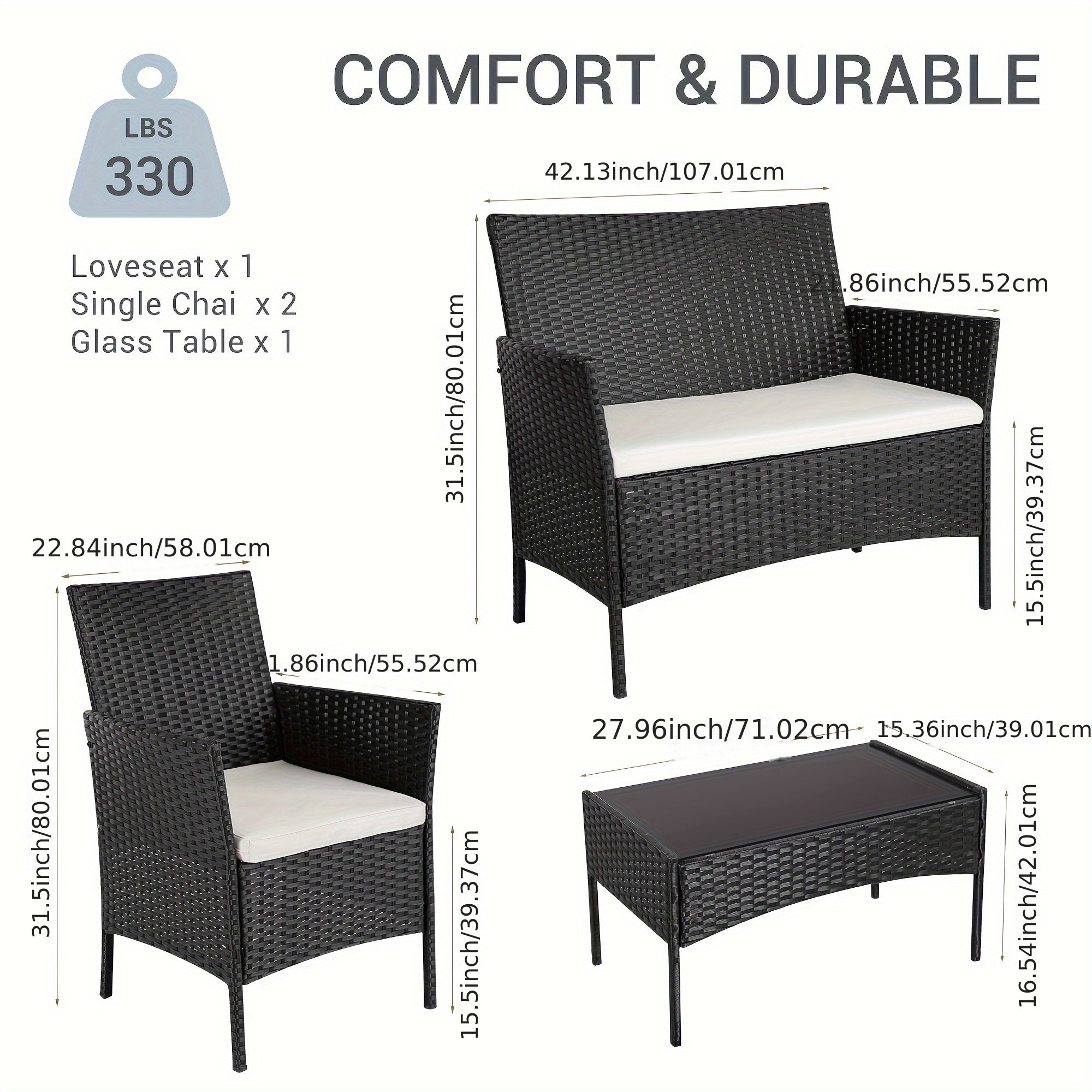 4pcs Patio Furniture Set, Outdoor Wicker Set with Coffee Table, Contemporary Rattan Conversation Patio Chairs with Sofa, Ideal for Garden, Terrace, Porch, Balconies, and Lawns, Brown