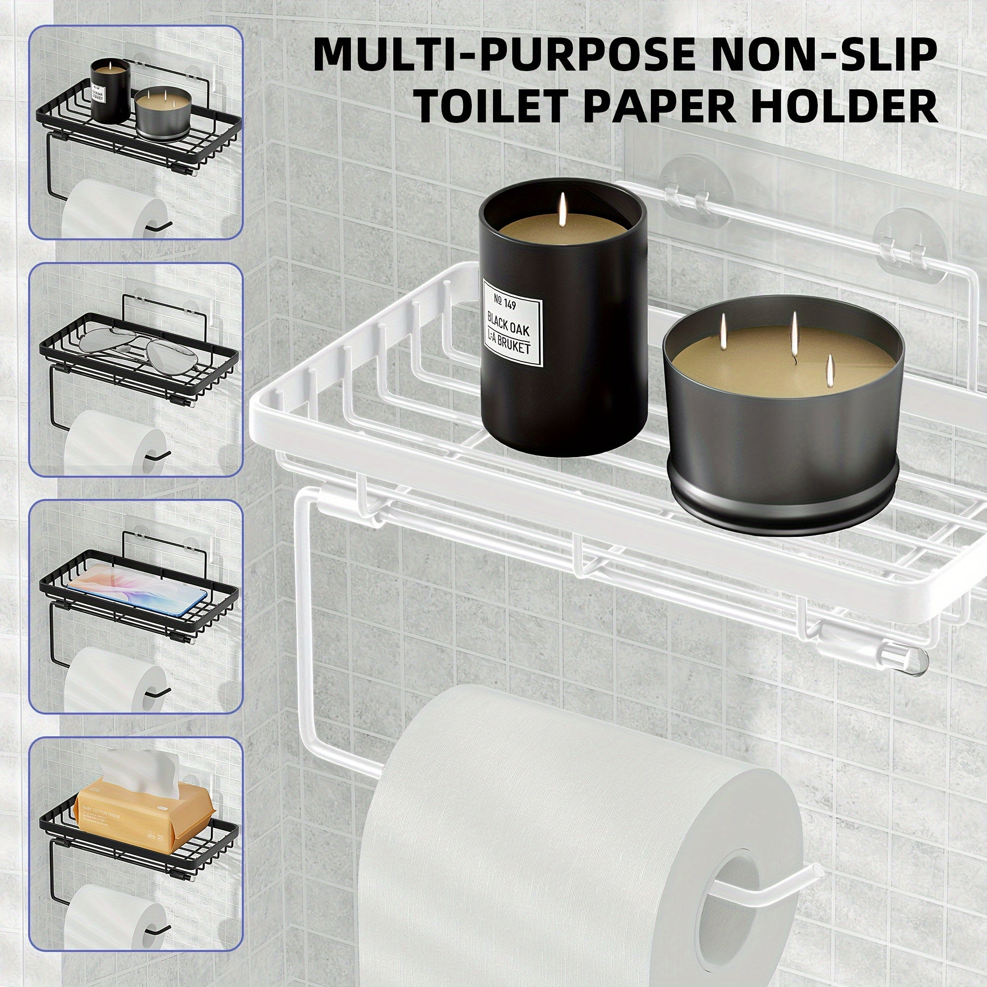 6pcs Stainless Steel Adhesive Shower Caddy, Wall Mount Bathroom Organizer with Soap Holder, Rustproof, Portable, No Drill Needed, Painted Finish, Large Capacity Storage for Kitchen & Home Decor, Shower Organizer, Shower Caddi