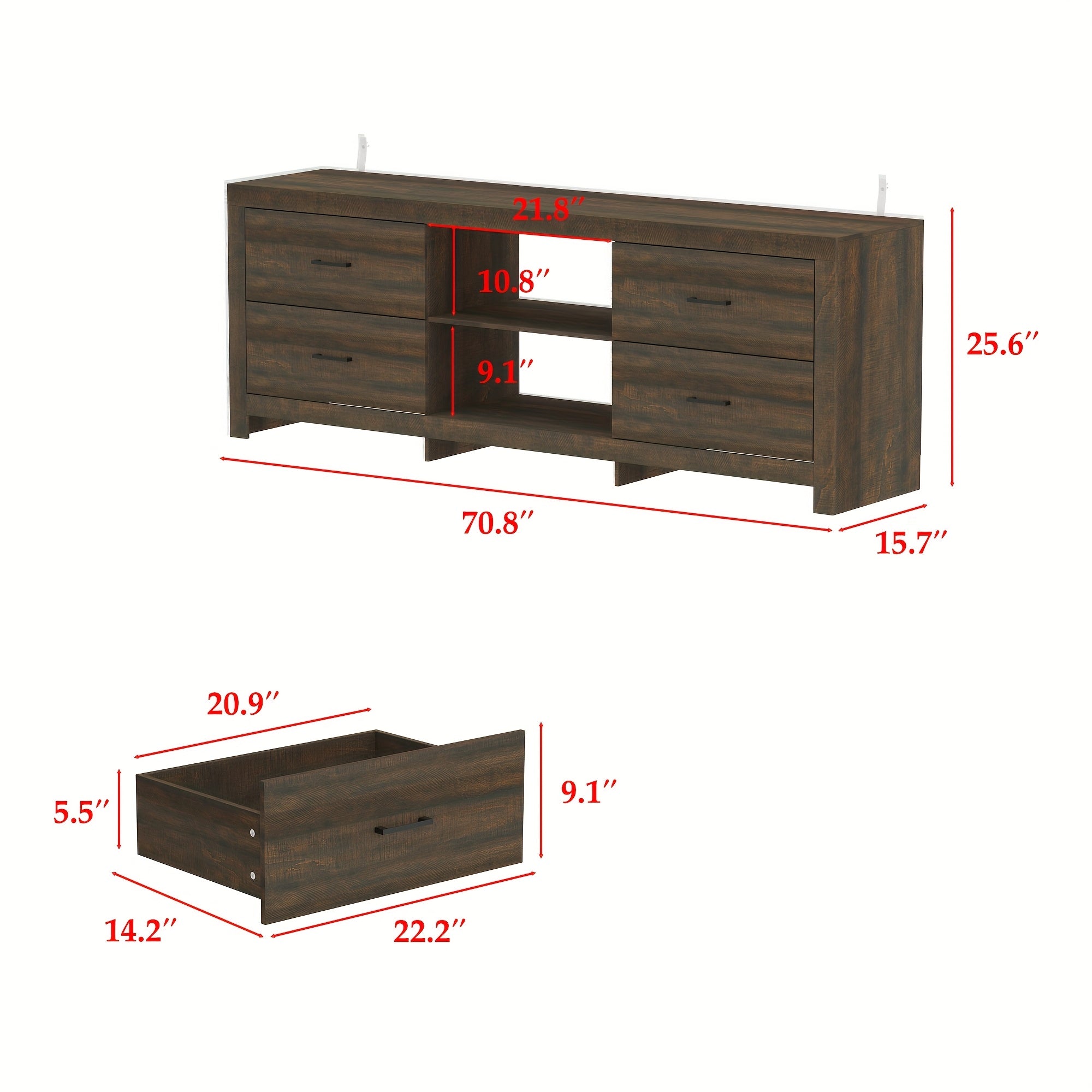 70.8" Modern White TV Stand with 4 Drawers & 2 Shelves - Engineered Wood Media Console, Stable Legs, Multi-Purpose Storage Cabinet for Living Room, Bedroom, Entryway - Easy Assembly, Ideal Gift, Tv Table for Living Room, Bedr