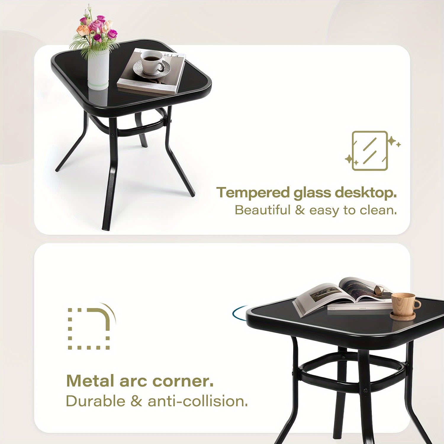 3-Piece Outdoor Rocking Chairs Bistro Set, Black Iron Patio Furniture With Red Thickened Cushion & Glass-Top Coffee Table