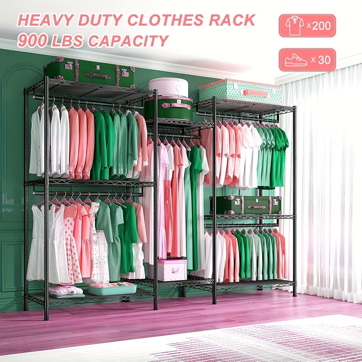 Clothes Rack Heavy Duty Metal Garment Rack With Shelves, Wardrobe Clothes Organizer, Hanging Closet Organizer For Storage, Free Standing Closet Shelves And Coat Rack, Clothes Drying Rack With Rolling Wheels, Kids Hangers And