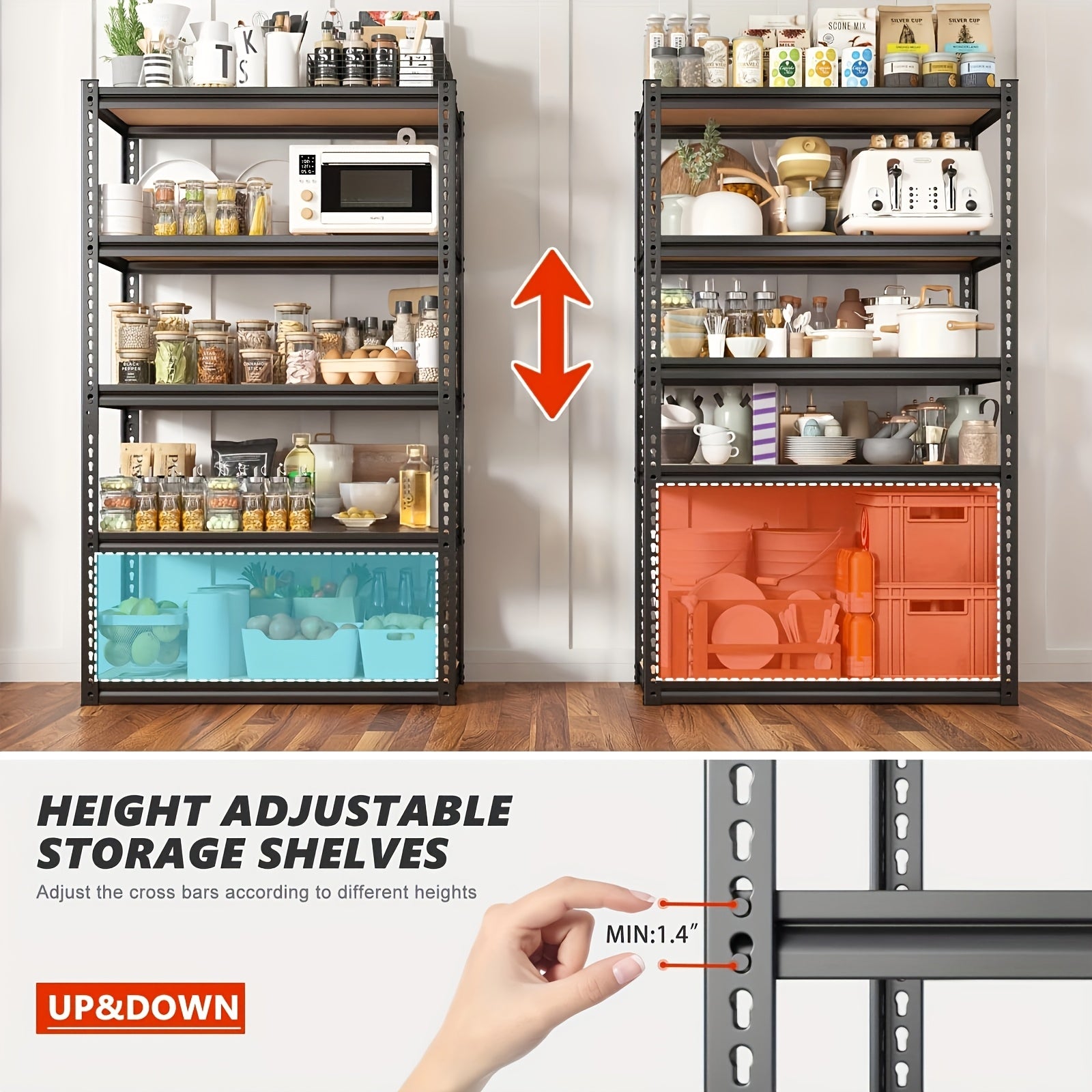 2070LBS Storage Shelves 5 Tier Garage Shelving Heavy Duty Adjustable Garage Shelves, Utility Rack Shelf, Galvanized Steel Shelving Units For Storage Warehouse Pantry Closet, 35.51"W X 11.89"D X72"H, Black