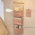 Chic Pink Plaid 3-Pocket Hanging Storage Bag for Youngsters Bottles - Foldable Polyester Organizer for Nursery & Home