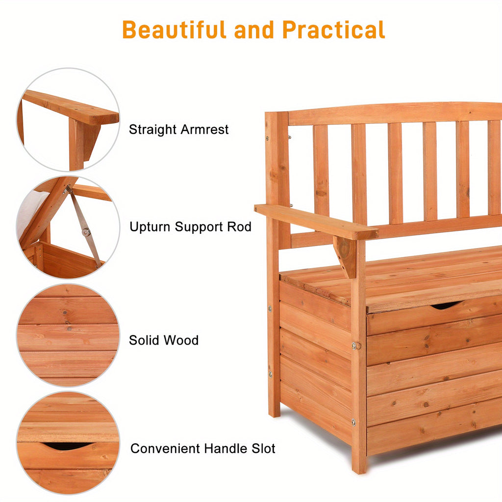Extra Large 44" Solid Wood Storage Ottoman with Backrest & Armrests - Heavy-Duty 440lb Weight Capacity, High Quality Cover Compatible, Multi-Functional Patio Garden Furniture, Sturdy Construction for Deck, Backyard, or Poolsi