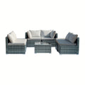 7 Piece Outdoor Patio Furniture Set - Rattan Combination Sofa With Glass Coffee Table For Garden, Poolside And Backyard.