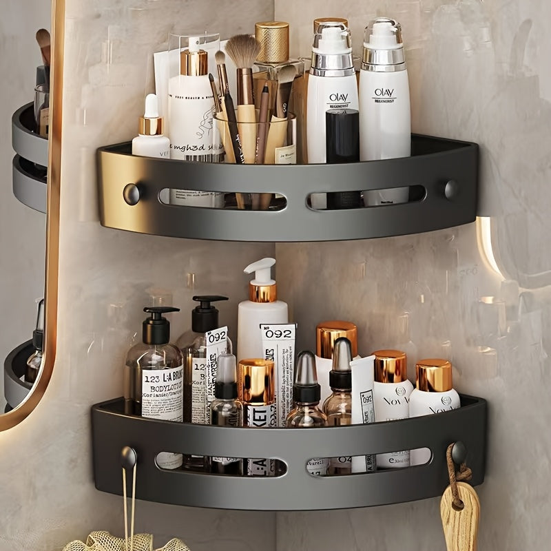 2-Tier Corner Shower Caddy Organizer - Space-Saving, No-Drill Wall-Mounted Bathroom Storage Rack With Adhesive Mounts, Durable ABS Plastic, 2pcs Shower Shelves For Shampoo & Essentials, Shower Caddies