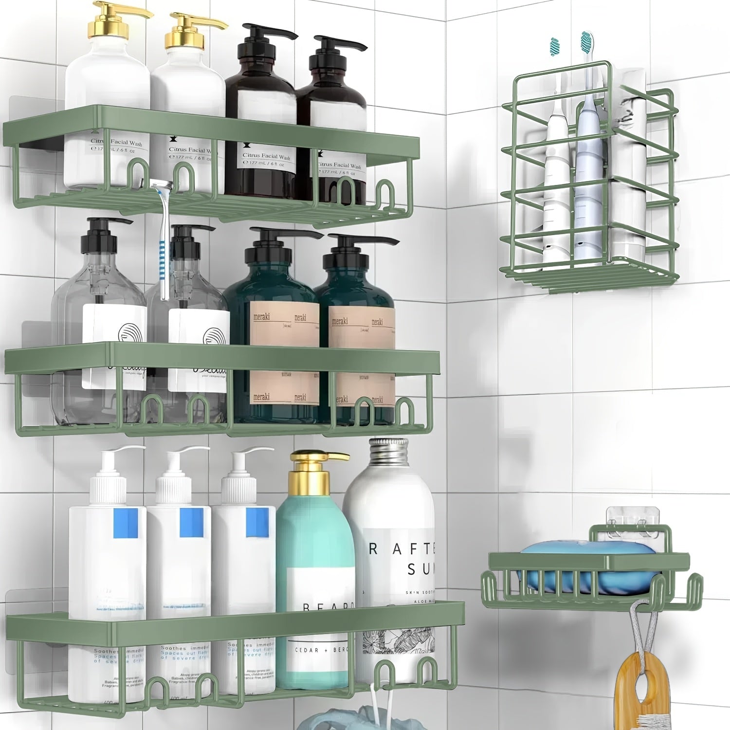 5 Pack Shower Caddy, Large Capacity Wall-Mounted Bathroom Shelf with Rustproof 304 Stainless Steel Shower Organizer Rack, No Drill Installation Suitable for Shower, Bathtub, for inside Shower Storage, Shower Caddies