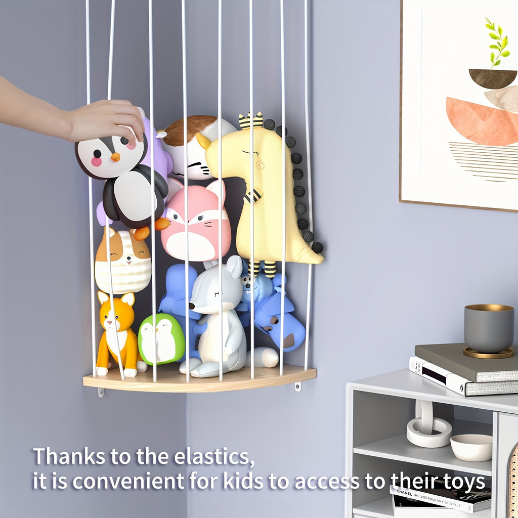1 Set Large Moon Zoo Toy Shelf - Adjustable Wood Frame Stuffed Animal Organizer - Perfect Corner Hanging Storage for Nursery, Playroom & Bedroom